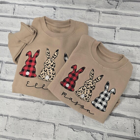 Personalised Easter sweatshirt, Embroidered Easter jumper, bunny Trio Sweatshirt, Personalised Bunny Sweater, Childs Easter Jumper