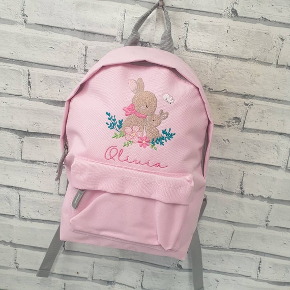 Personalised Toddler Backpack, Embroidered Bunny Rucksack, Mummy And Baby Bunny School Bag, Bunny Nursery Bag, Rabbit Nursery Bag