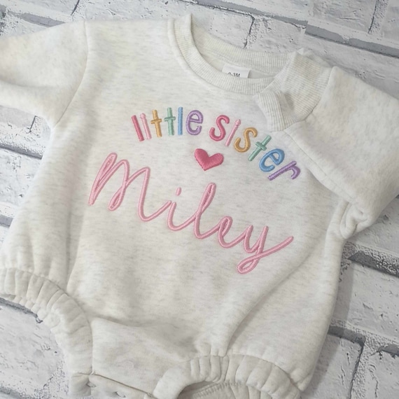 Personalised Little Sister Sweatshirt Romper, Embroidered Little Sister Jumper, Personalised Little Sister Clothing, Baby Sister Sweatshirt