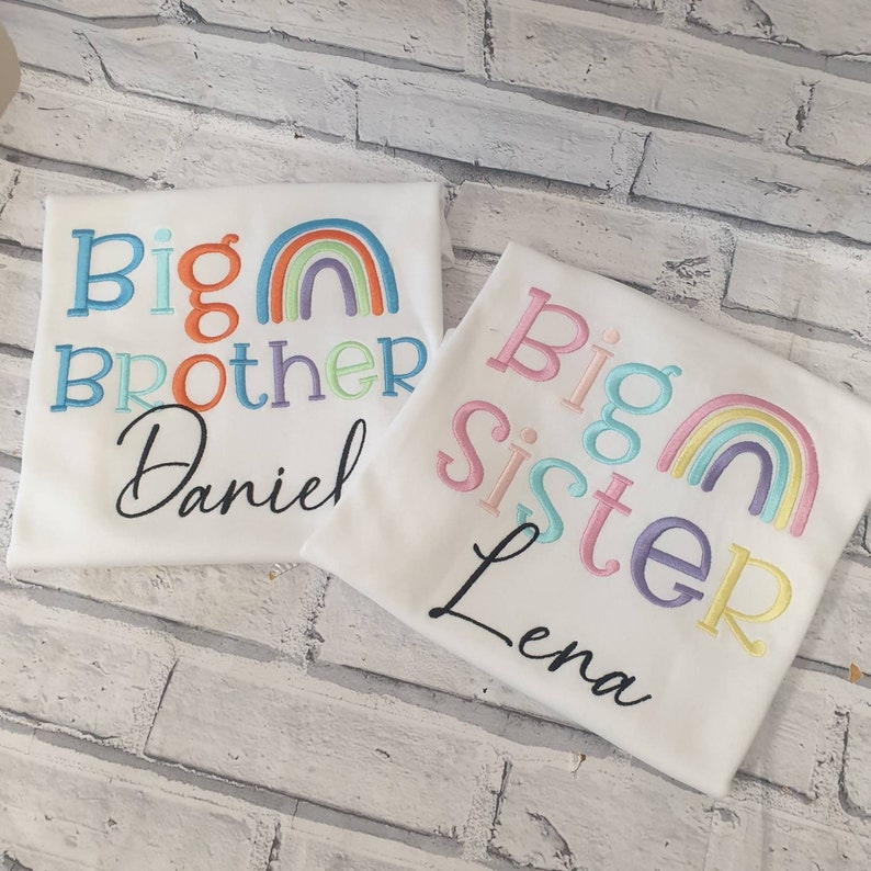 Personalisierte passende Geschwister Set, Geschwister passende Regenbogen Set, passende Unisex Regenbogen Set, passende T-Shirts, große Schwester T-Shirt Bild 7