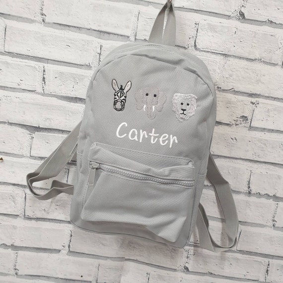 Personalised Toddler Backpack, Embroidered Elephant Rucksack, Lion Nursey Bag, Zebra School Bag, Unisex, Boy, Girl, Zoo Animal rucksack.