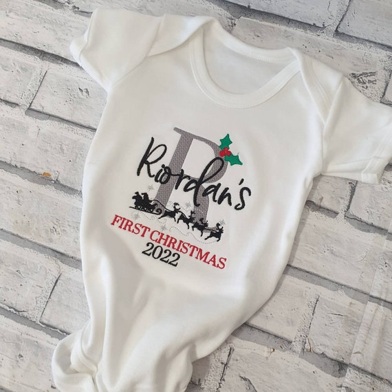 Personalised First Christmas Bodysuit, Embroidered 1st Christmas Baby Vest, Christmas 2022