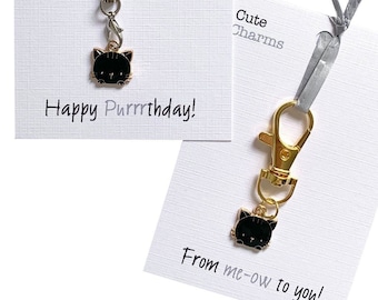 Cute Charms! Cute handmade enamel Black Cat clasp/phone charm. Various slogans. Ideal well done/birthday gift