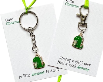 Cute Charms! Cute handmade enamel Green Dinosaur clasp/phone charm. Various slogans. Ideal birthday/grandchild gift