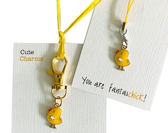 Cute Charms! Cute handmade enamel Chick Keyring/phone/clasp charm. Various slogans. Ideal thank you etc.