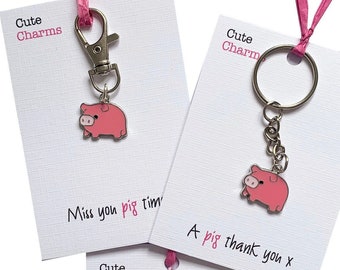 Cute Charms! Cute handmade enamel Pig clasp/phone charm. Various slogans. Ideal miss you/birthday gift