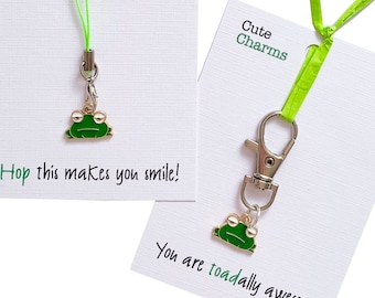 Cute Charms! Cute handmade enamel Frog clasp/phone charm. Various slogans. Ideal well done/birthday gift
