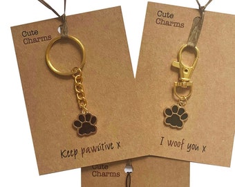 Cute Charms! Cute handmade enamel Paw print clasp/phone charm. Various slogans. love you/remembrence gift