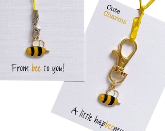 Cute Charms! Cute handmade enamel Bee clasp/phone charm. Various slogans. Ideal pick me up/general gift