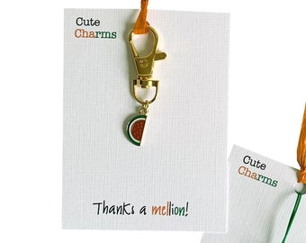 SALE! Cute Charms! Cute handmade enamel Melon clasp/phone charm. Various slogans. Ideal thank you/Xmas gift