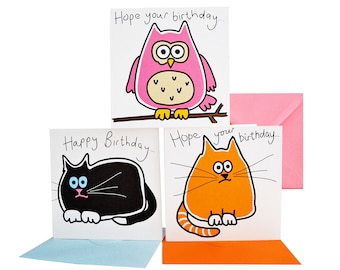 SINGLE The owl & pussycats  birthday card. 3 designs