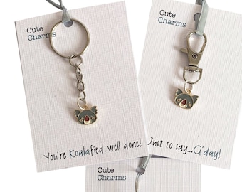 Cute Charms! Cute handmade enamel Koala clasp/phone charm. Various slogans. Ideal miss you/exam pass gift etc