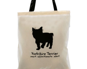 YORKSHIRE TERRIER Dog Cream Cotton Tote Bag. Contrast Black Handles.