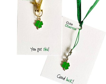 Cute Charms! Cute handmade enamel four leaf clover clasp/phone charm. Various slogans. Ideal good luck gift