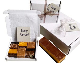 NEW HOME gift box with luxury handmade fudge. Various flavour choices/sizes. Personalise.