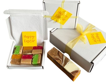 HAPPY EASTER... gift box with luxury handmade fudge. Various flavour choices/sizes. Personalise.