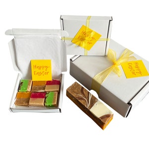 HAPPY EASTER... gift box with luxury handmade fudge. Various flavour choices/sizes. Personalise.