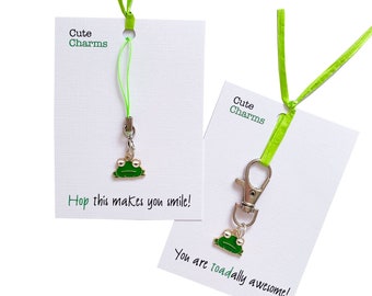 Cute Charms! Cute handmade enamel Frog clasp/phone charm. Various slogans. Ideal well done/birthday gift