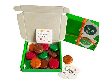 ¡Pequeñas delicias! Pequeña caja de bombones apta para VEGANOS/VEGETARIANOS 'Cualquier ocasión'. Personalizable.