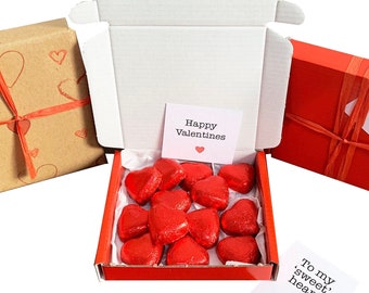 Tiny treats! Little Red box of chocolate caramel hearts. Ideal Valentinesetc. Personalisable.