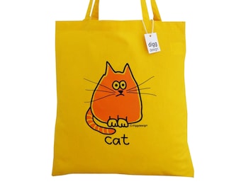 Cute Purrrfect CAT golden yellow 100% cotton Tote Bag