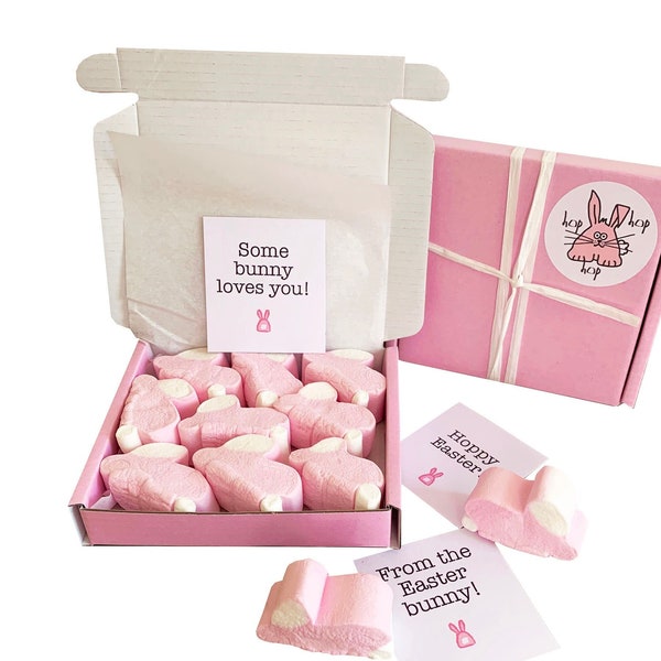 LAST FEW! Tiny treats- Little Pink box of Marshmallow Bunnys. Personalisable.