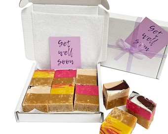 Funsize Fudge 'GET WELL SOON' gift box with luxury handmade fudge. Various flavour choices. Personalise.