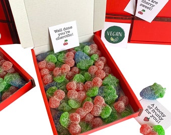 Tiny treats! Little box of fruit berry sweets (VEGAN suitable) . 'ANY occasion' gift. VARIOUS sizes. Personalisable.