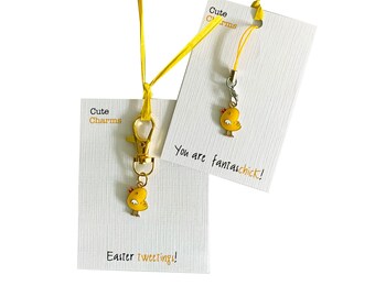 Cute Charms! Cute handmade enamel Chick Keyring/phone/clasp charm. Various slogans. Ideal EASTER/birthday/love you gift
