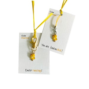 Cute Charms! Cute handmade enamel Chick Keyring/phone/clasp charm. Various slogans. Ideal EASTER/birthday/love you gift