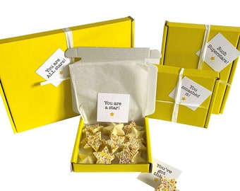 Tiny treats! Little box of Chocolate stars. Ideal 'Well done/thank you/achievement' gift etc. Personalisable. VARIOUS SIZES.