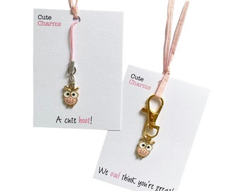 Cute Charms! Cute handmade enamel Owl clasp/phone charm. Various slogans. Ideal leaving/birthday gift