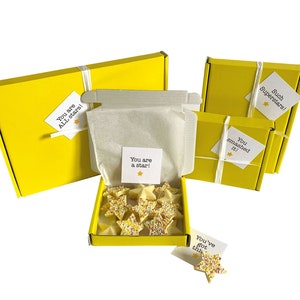 Tiny treats! Little box of Chocolate stars. Ideal &#39;Well done/thank you/achievement&#39; gift etc. Personalisable. VARIOUS SIZES.
