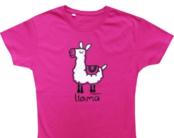 Womens posh LLAMA fitted Cerise pink T.shirt.