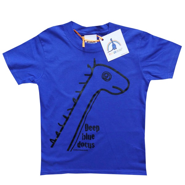 Kids unisex Diplodocus Dinosaur T.shirt. Sent in a fun rainbow mailbag!