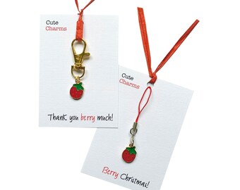 Cute Charms! Cute handmade enamel Strawberry clasp/phone charm. Various slogans. Ideal thank you/Xmas gift