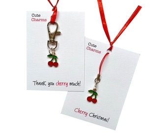 Cute Charms! Cute handmade enamel Cherry clasp/phone charm. Various slogans. Ideal thank you/Xmas gift