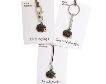 Cute Charms! Cute handmade enamel Hedgehog clasp/phone charm. Various slogans. Ideal well done/birthday gift