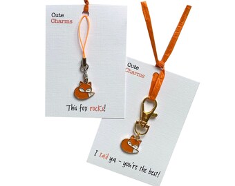 Cute Charms! Cute handmade enamel Fox clasp/phone charm. Various slogans. Ideal well done/birthday gift