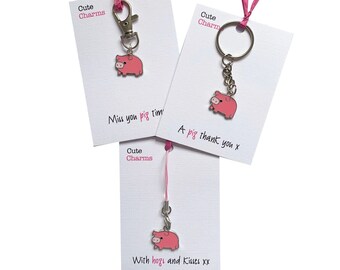 Cute Charms! Cute handmade enamel Pig clasp/phone charm. Various slogans. Ideal miss you/birthday gift