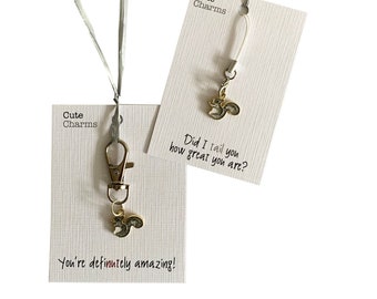 Cute Charms! Cute handmade enamel Squirrel (Grey or red) clasp/phone charm. Various slogans. Ideal well done/birthday gift