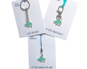 Cute Charms! Cute handmade enamel Shark clasp/phone charm. Various slogans. Ideal well done/birthday gift