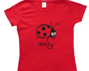 Frauen tailliertes LADYBIRD (Dotty) Rotes Baumwoll T.shirt. Größe 6-18