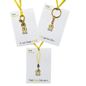 Cute Charms! Cute handmade enamel Bunny Keyring/phone/clasp charm. Various slogans. Ideal EASTER/birthday/love you gift