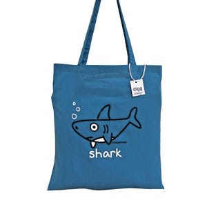 SHARK Denim Blue cotton Tote Bag. Various designs available.