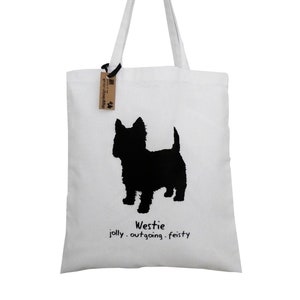 WESTIE White cotton Tote Bag. Various breeds available.