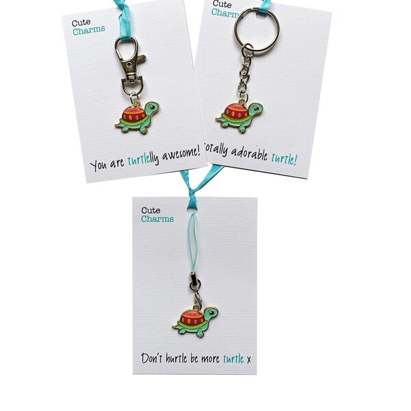 Cute Charms! Cute handmade enamel Turtle clasp/phone charm. Various slogans. Ideal well done/birthday gift