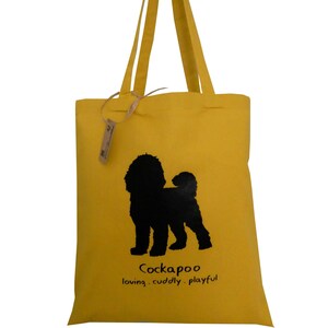 Sac cabas COCKAPOO en coton moutarde. Différentes races disponibles.