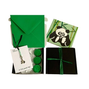 Tiny gifts! BLANK NOTELET. Panda charm, birthday card, 3 x chocolates + gift box. Personalisable.