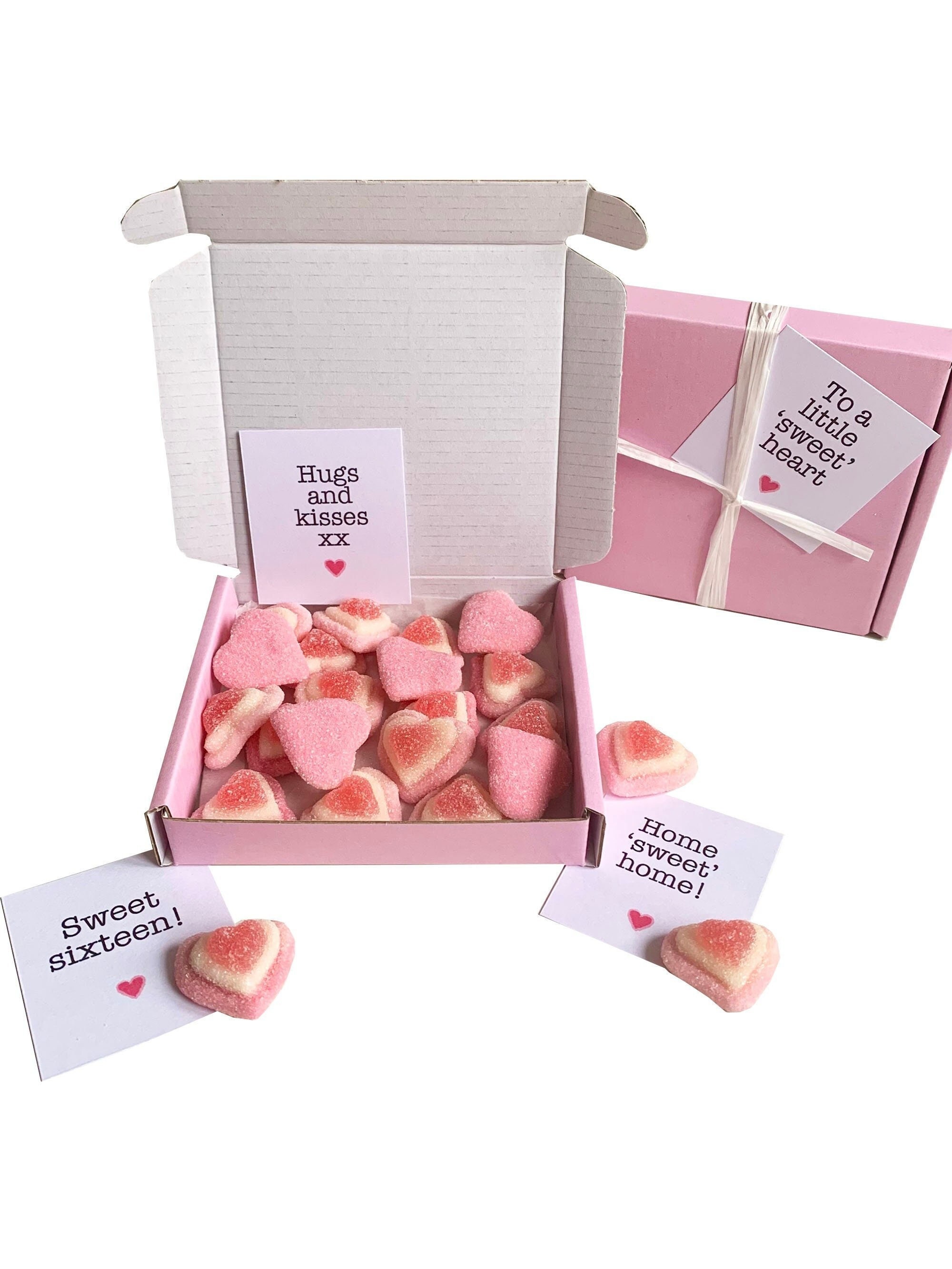 Tiny treats! Little box of strawberry hearts. Ideal birthday/anniversary gift etc. Personalisable.
